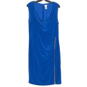 Cache Womens Dress Sheath Sleeveless Cowl Neck Chain Formal Knee Blue Size XL IU